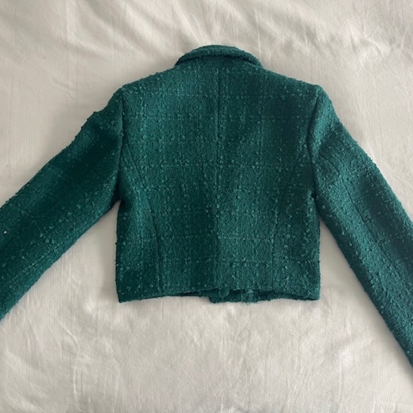 NWT Abercrombie & Fitch Tweed Crop Tailored Jacket Blazer Emerald Green XXS A&F - Picture 5 of 6